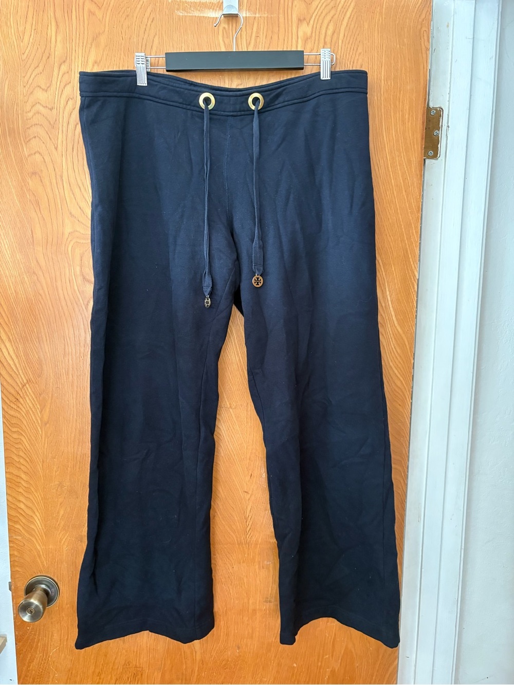 Tory Burch Sport Navy Drawstring Wide-Leg Track Pants with Gold Eyelets XL